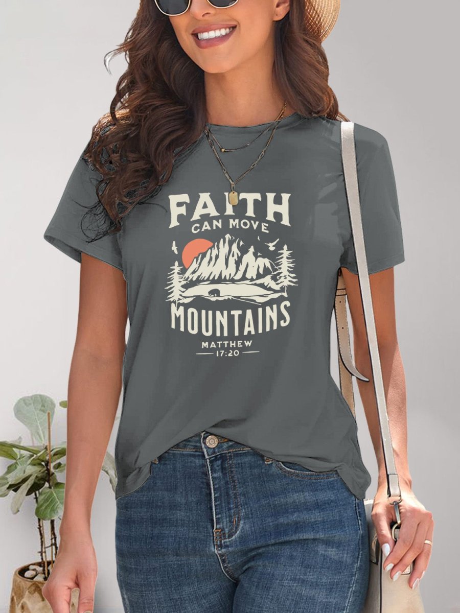 Graphic Round Neck Short Sleeve T-Shirt - Top