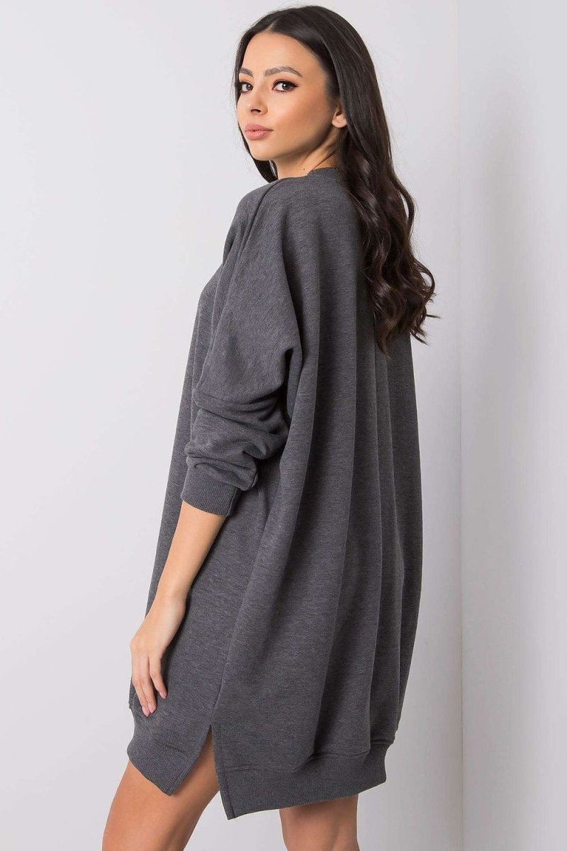 Grey Cotton Sweatshirt Dress - 
