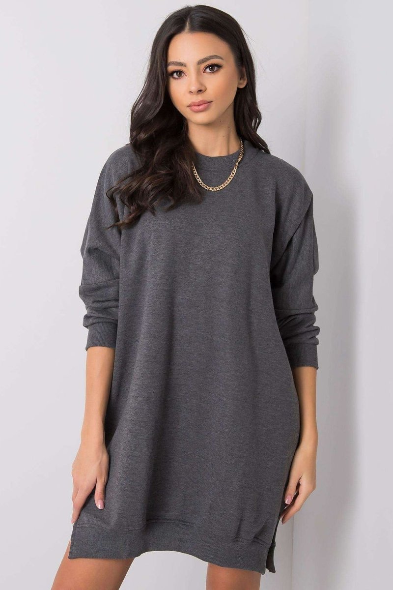 Grey Cotton Sweatshirt Dress - 