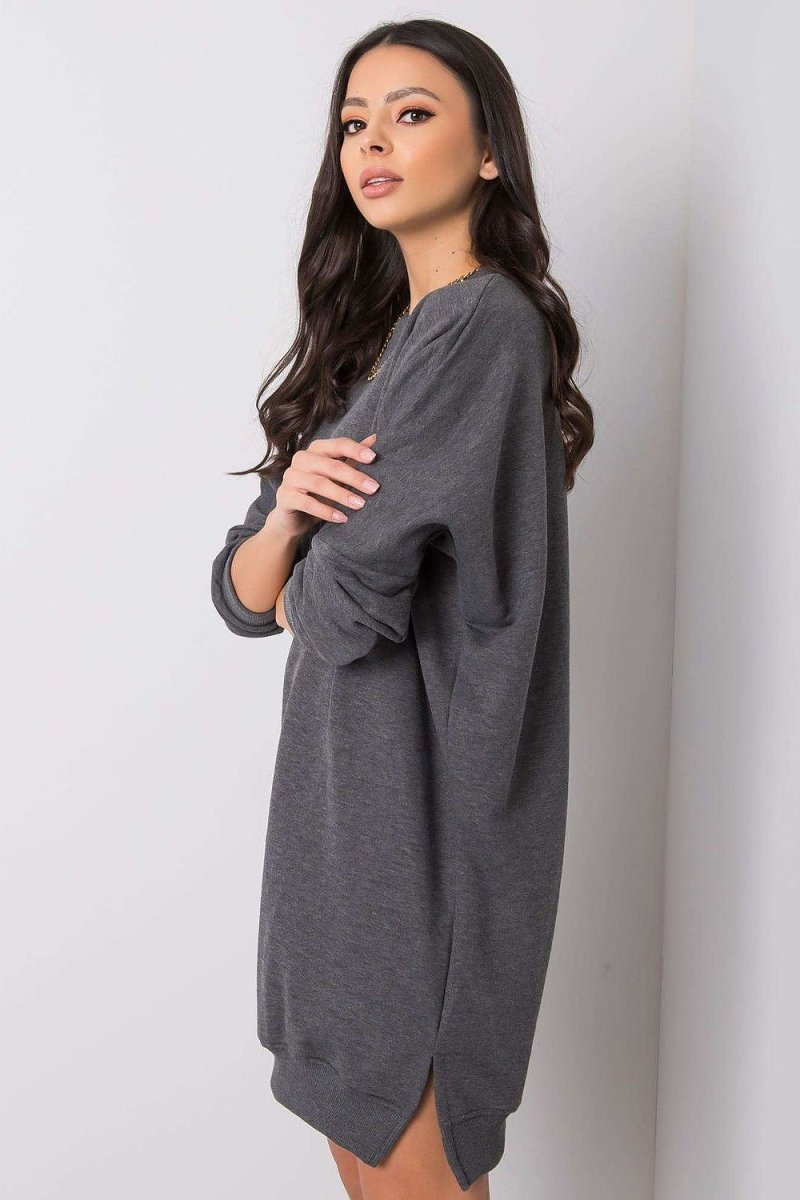 Grey Cotton Sweatshirt Dress - 