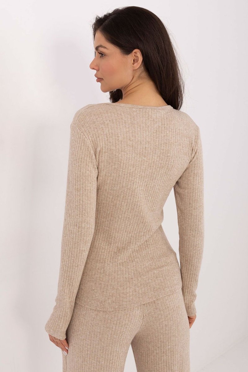 Grey Ribbed V - Neck Sweater - 