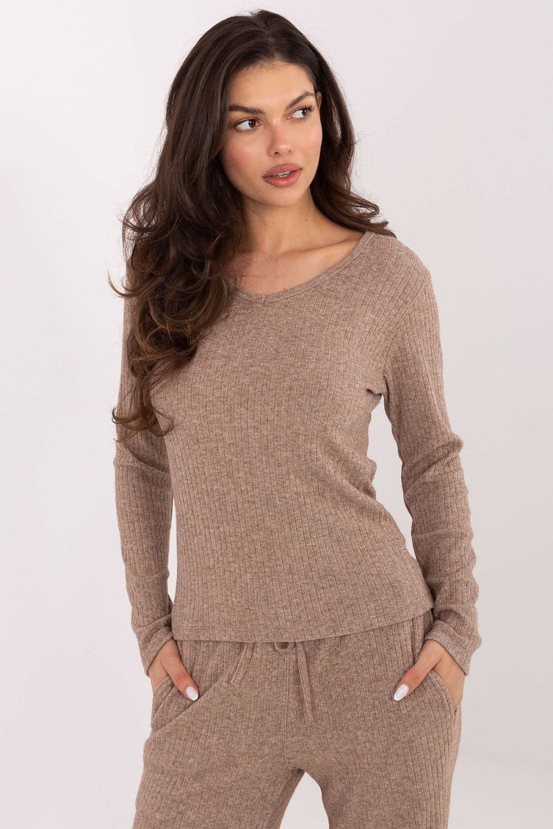 Grey Ribbed V - Neck Sweater - 