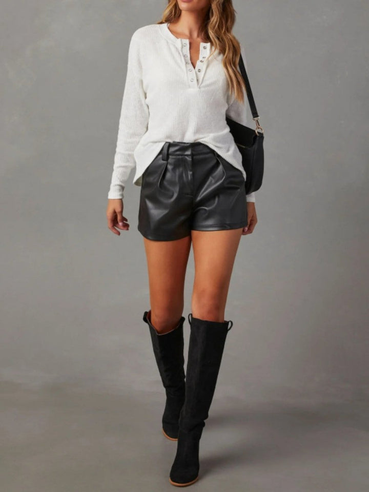 Half Snap Long Sleeve T-Shirt - Top