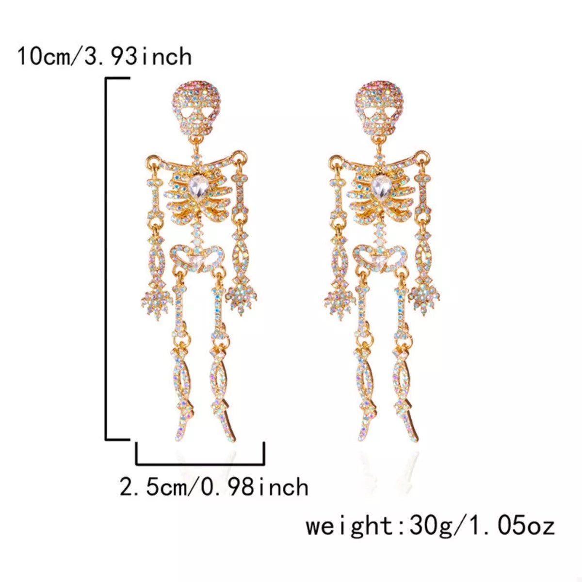 Halloween Skeleton Skull Zircon Drop Earrings - 