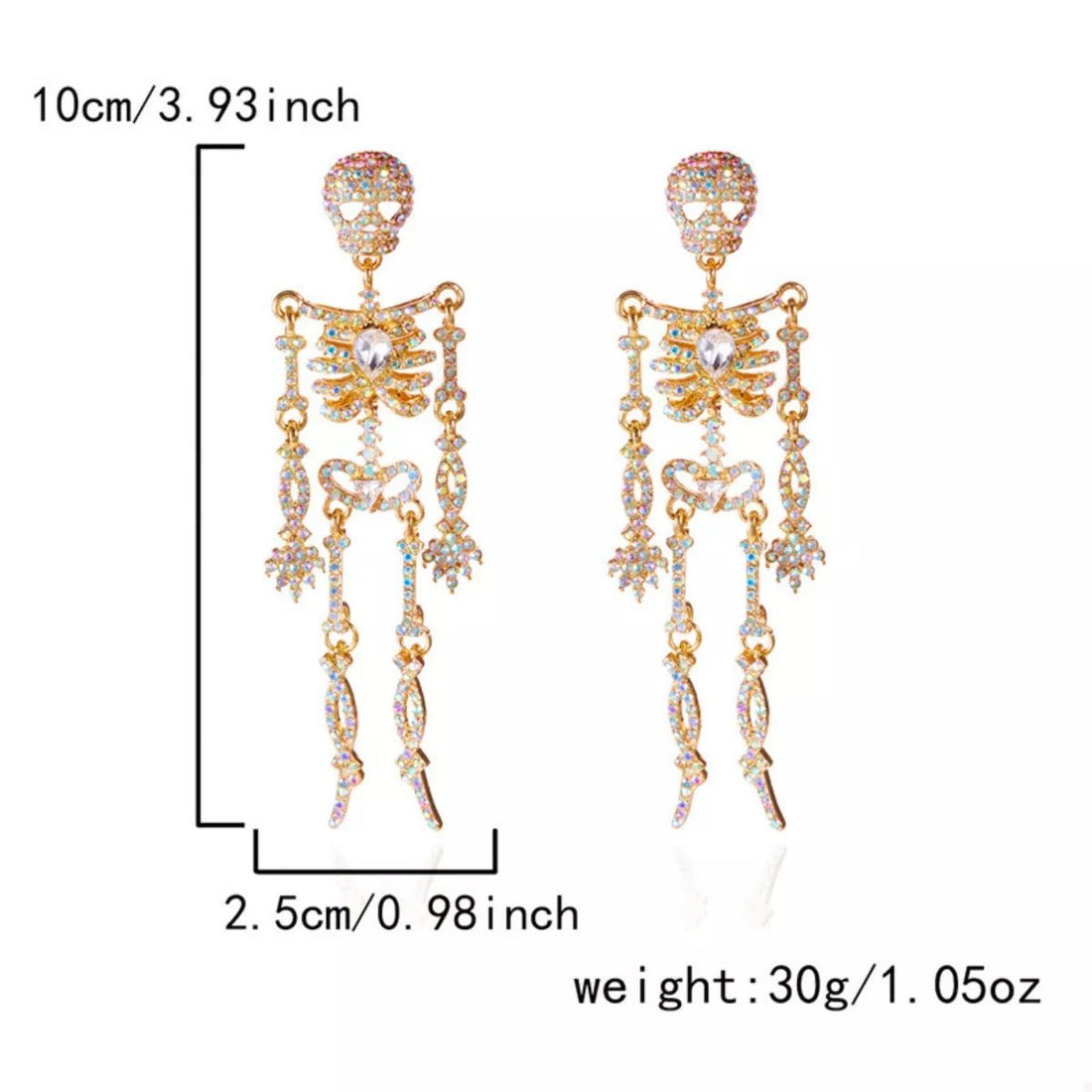 Halloween Skeleton Skull Zircon Drop Earrings - 
