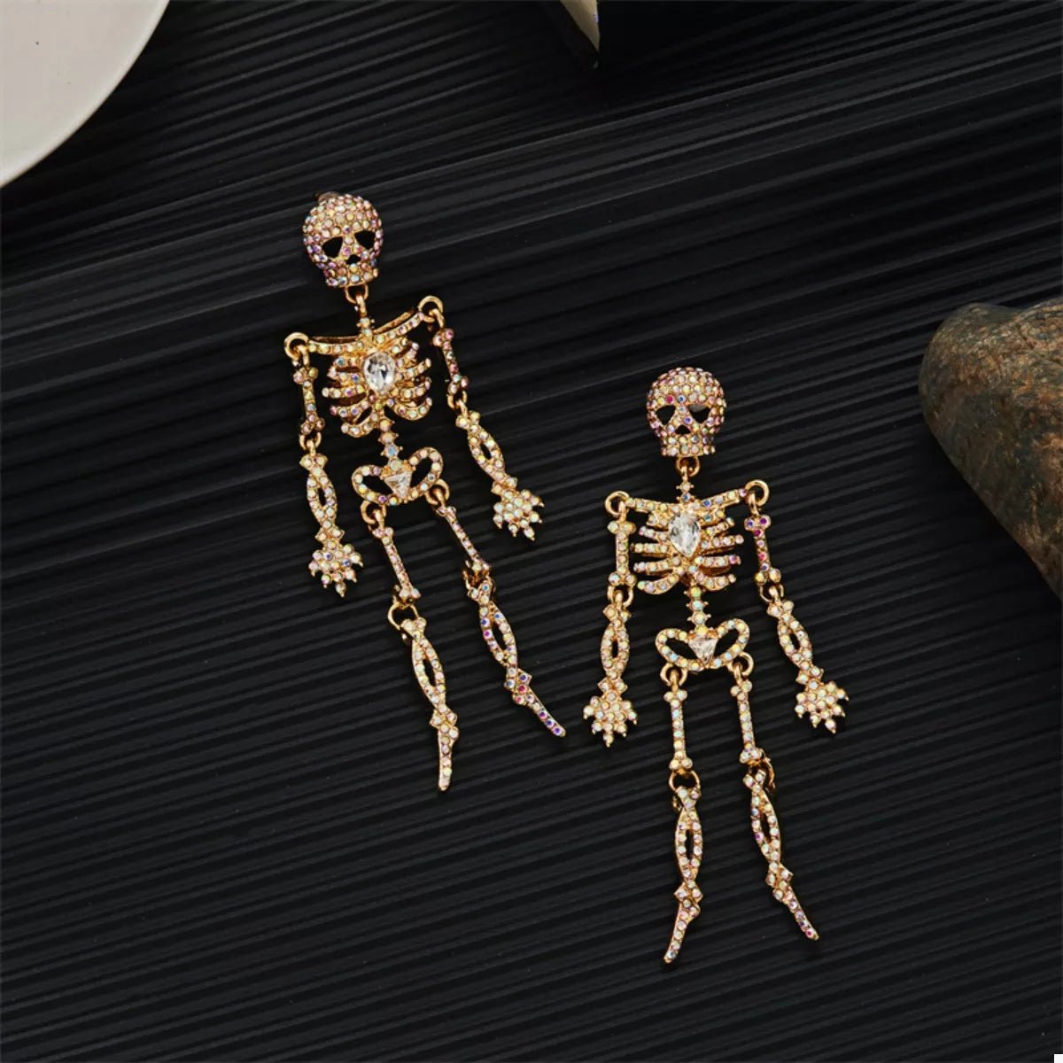 Halloween Skeleton Skull Zircon Drop Earrings - 