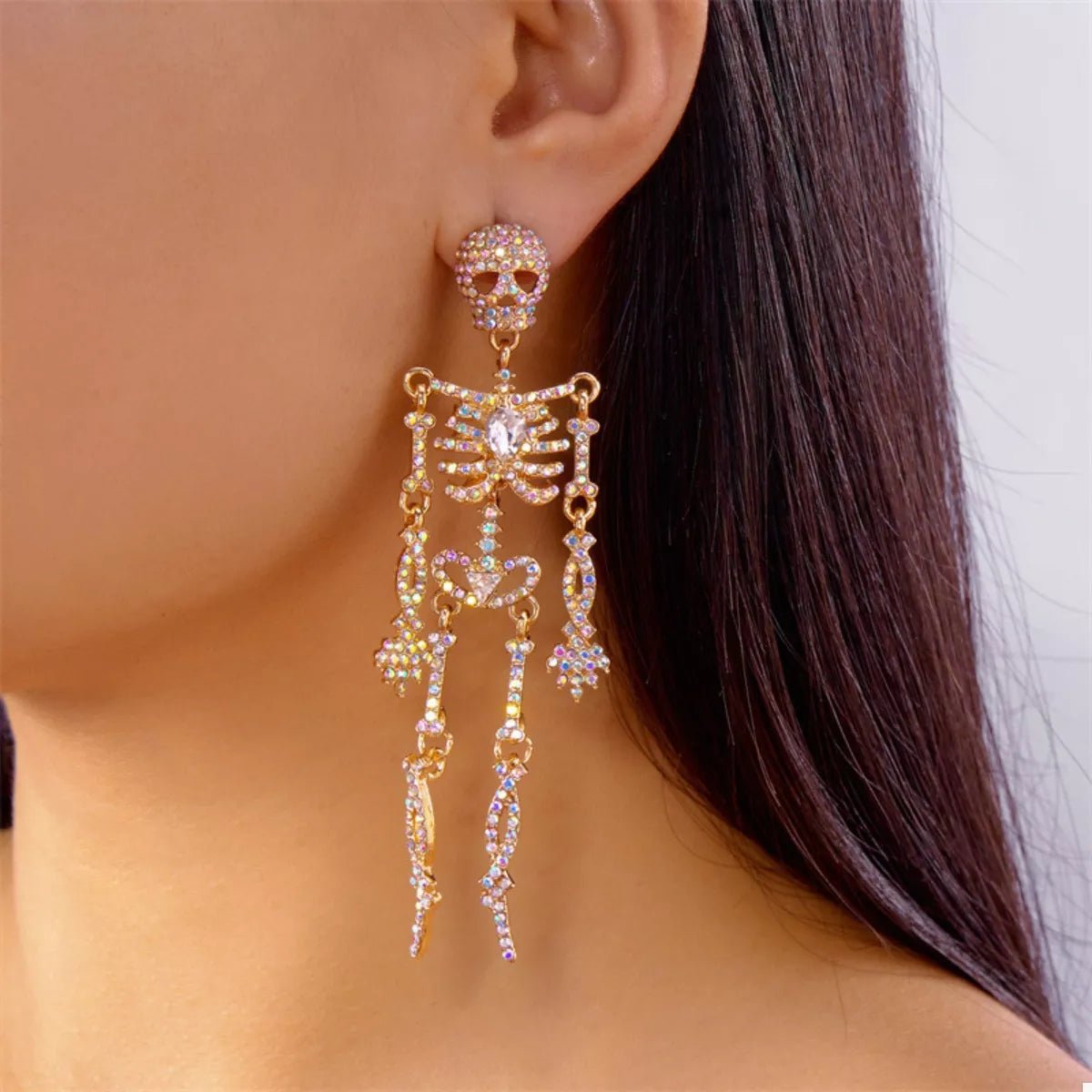 Halloween Skeleton Skull Zircon Drop Earrings - 