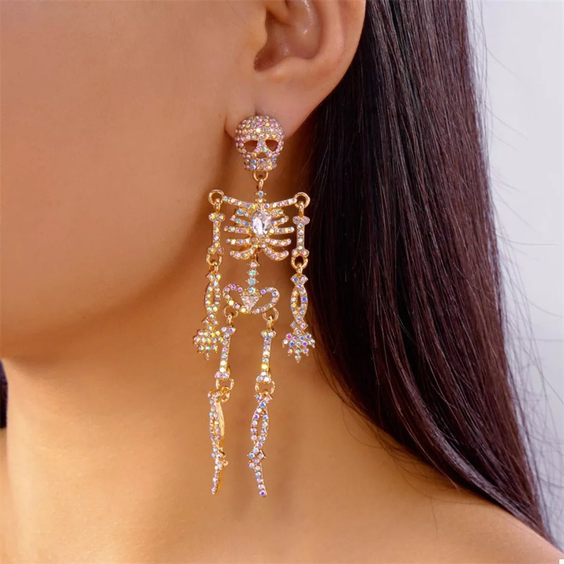 Halloween Skeleton Skull Zircon Drop Earrings - 