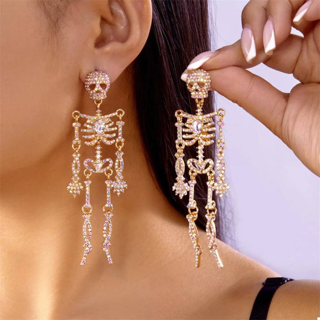Halloween Skeleton Skull Zircon Drop Earrings - 