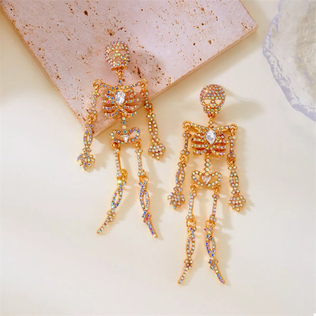 Halloween Skeleton Skull Zircon Drop Earrings - 
