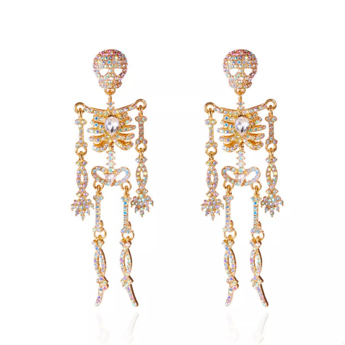 Halloween Skeleton Skull Zircon Drop Earrings - 