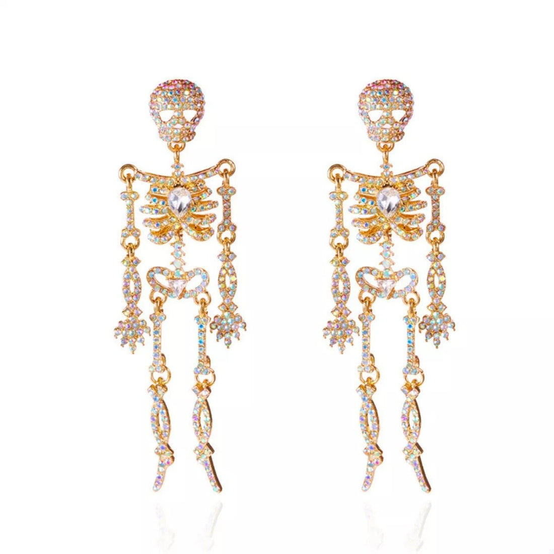 Halloween Skeleton Skull Zircon Drop Earrings - 