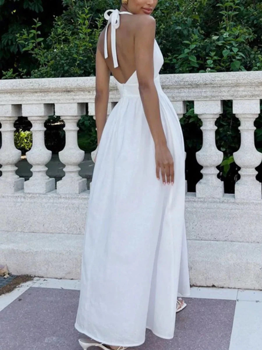Halter Neck Flowy Maxi Dress - 