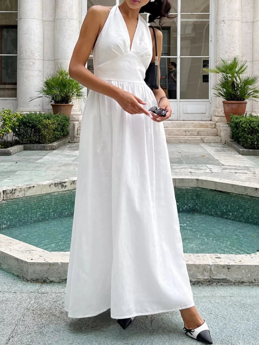Halter Neck Flowy Maxi Dress - 