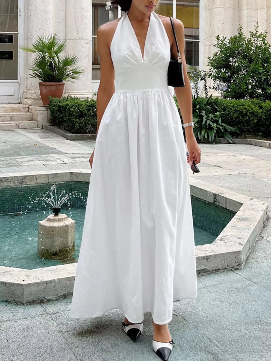 Halter Neck Flowy Maxi Dress - 