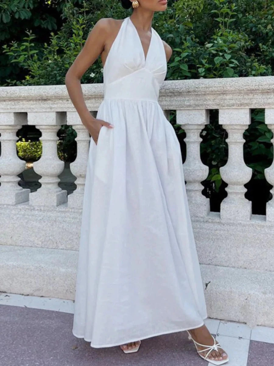 Halter Neck Flowy Maxi Dress - 