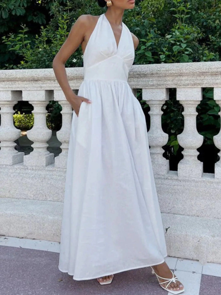 Halter Neck Flowy Maxi Dress - 
