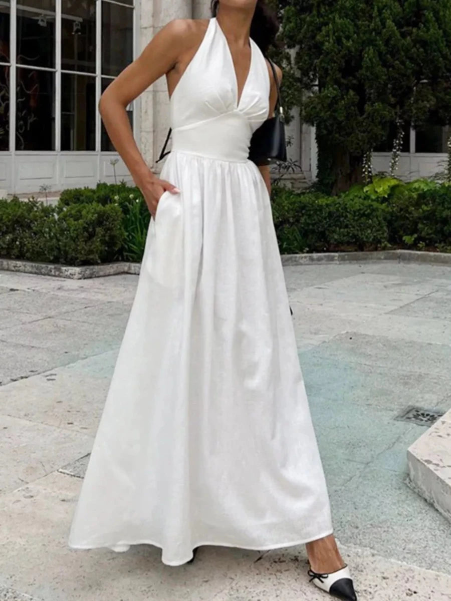 Halter Neck Flowy Maxi Dress - 