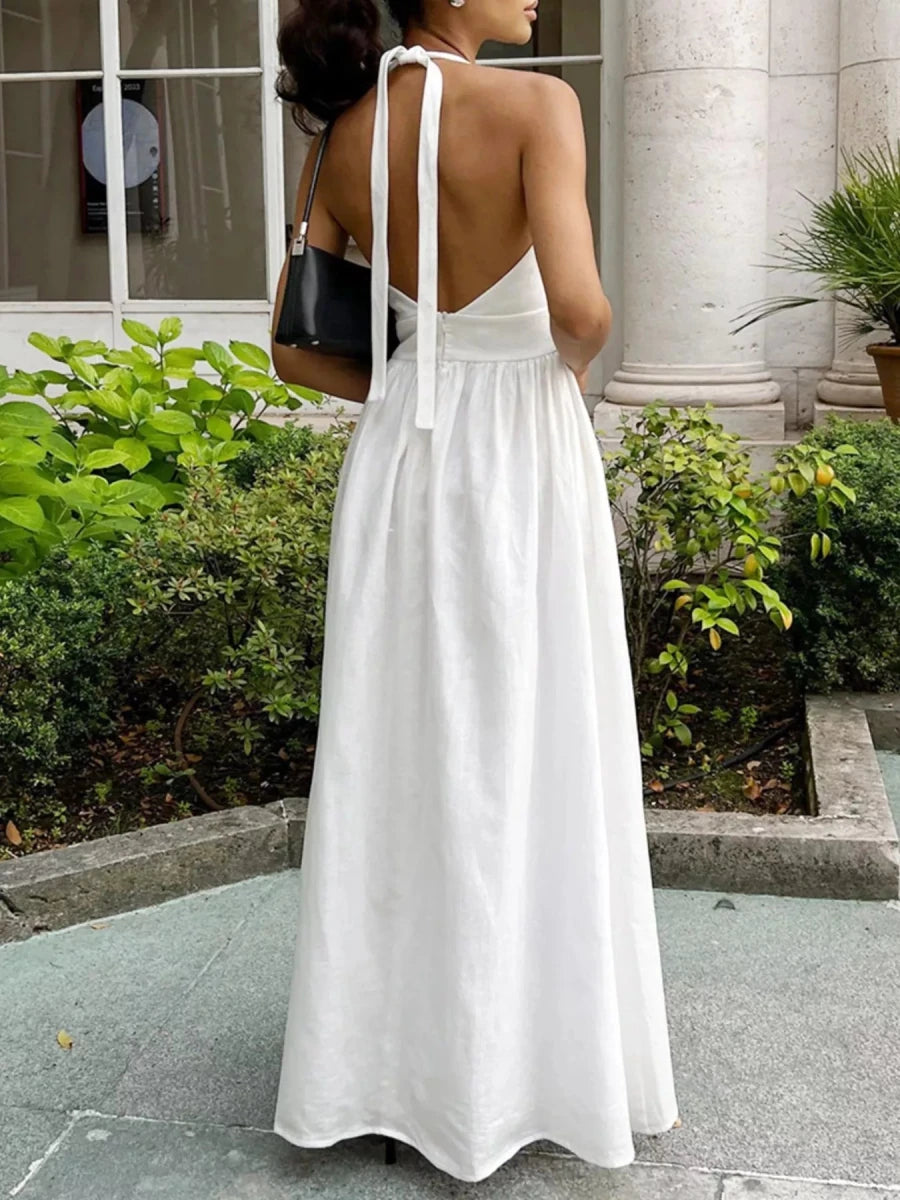 Halter Neck Flowy Maxi Dress - 