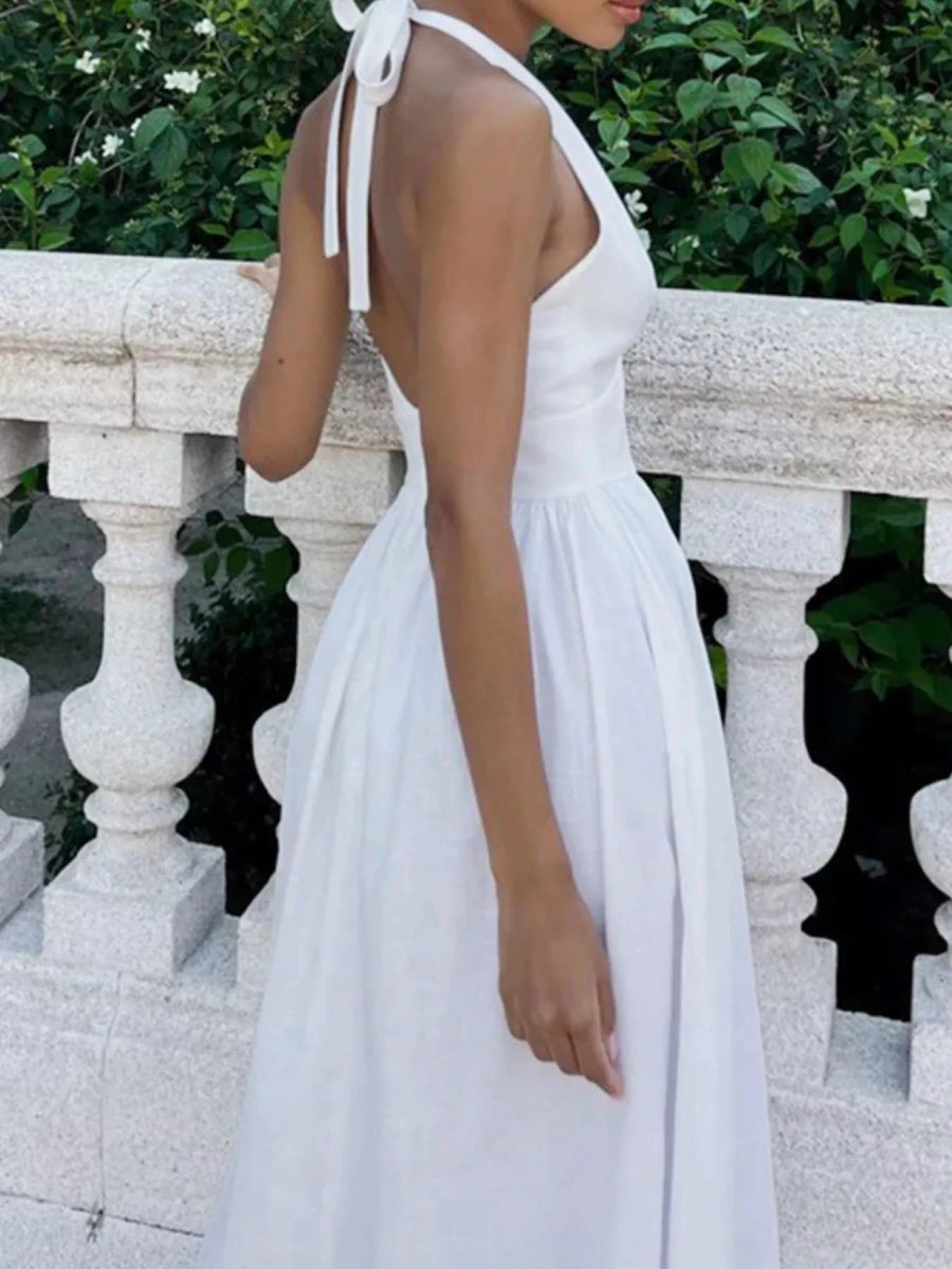 Halter Neck Flowy Maxi Dress - 