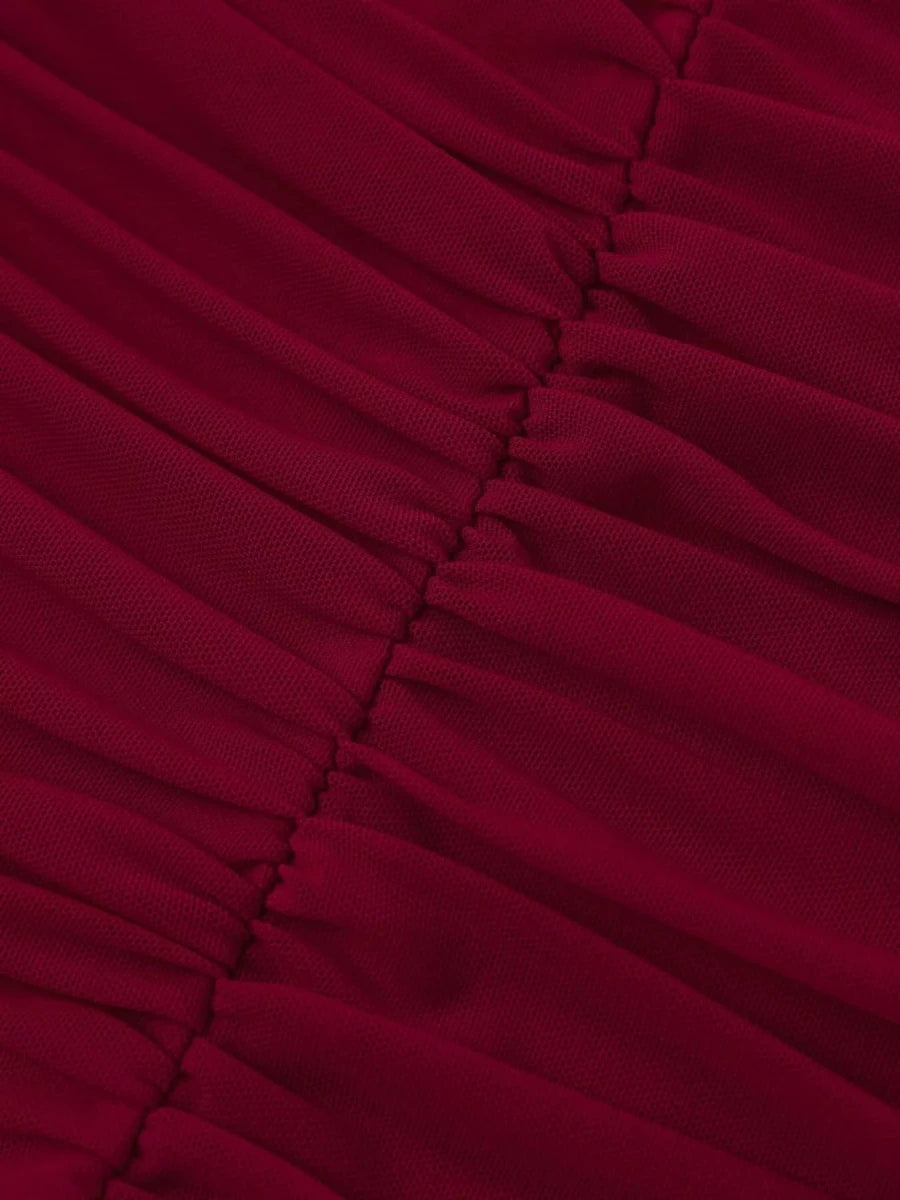 Halter Neck Ruched Slit Maxi Dress - 