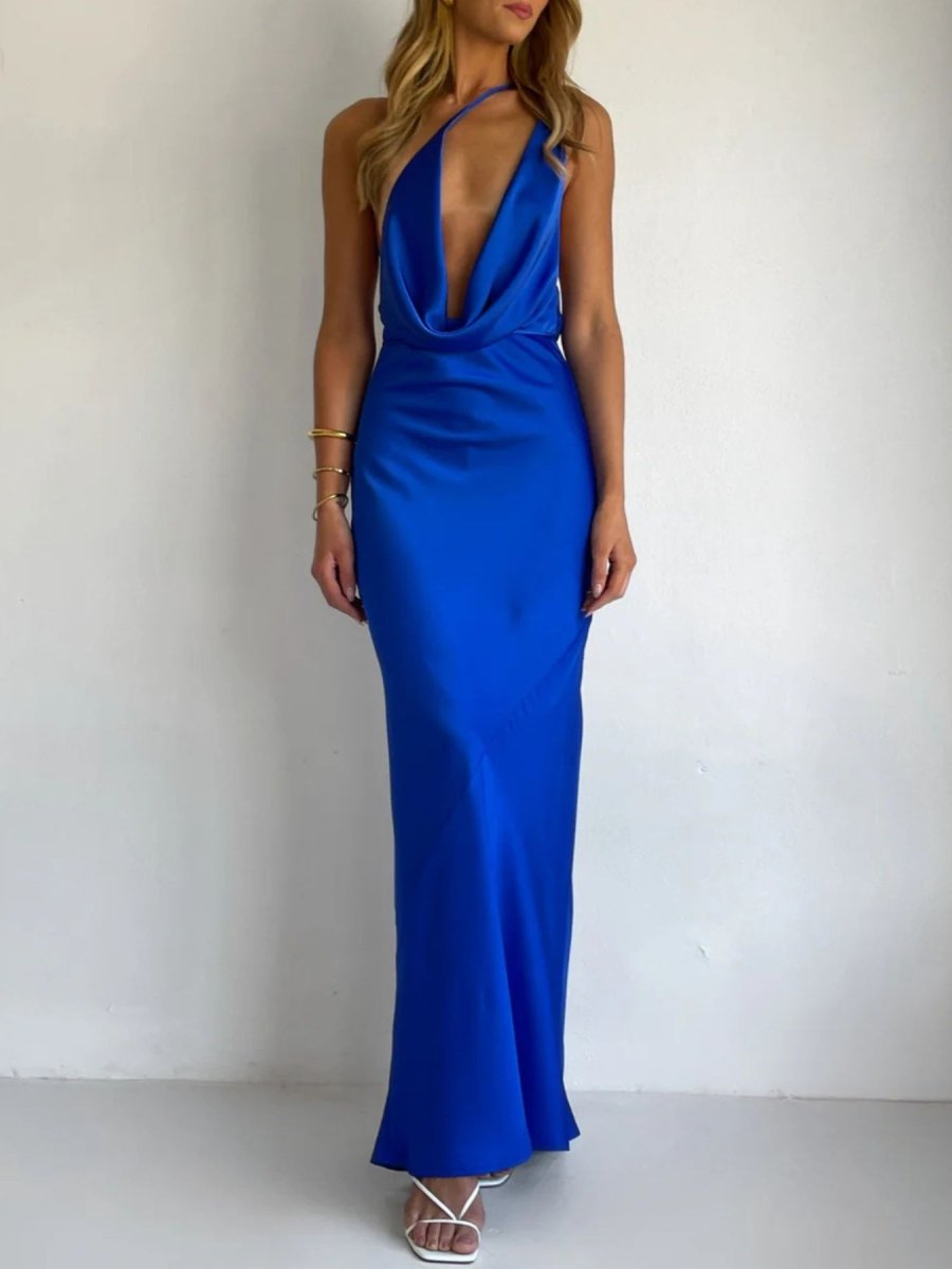 Halter Neck Satin Maxi Dress - 