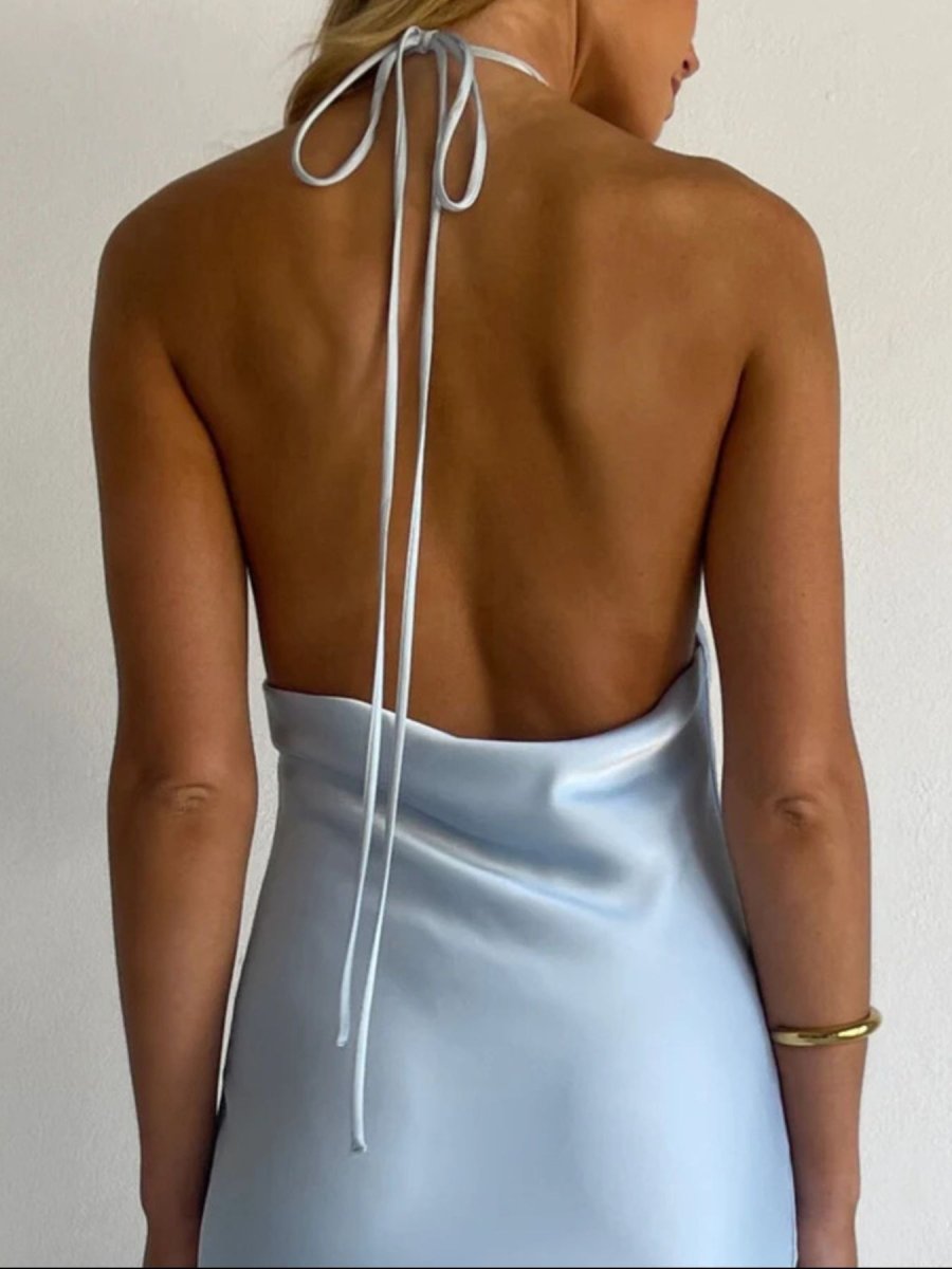 Halter Neck Satin Maxi Dress - 