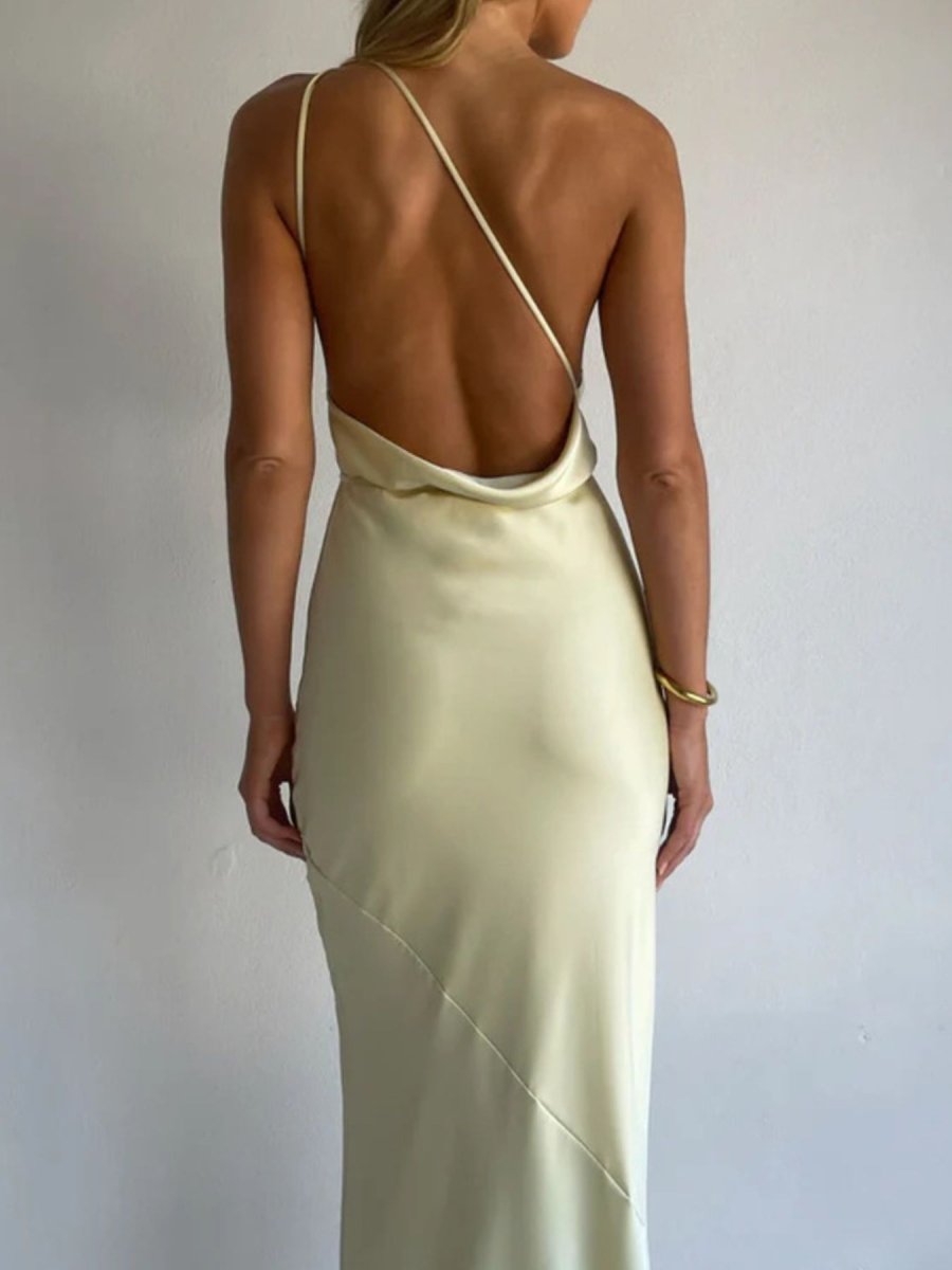 Halter Neck Satin Maxi Dress - 