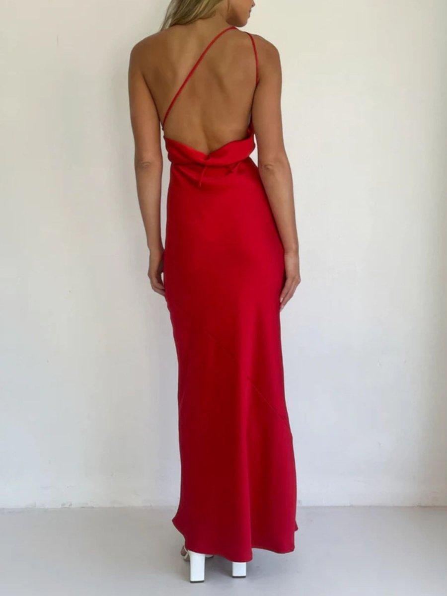 Halter Neck Satin Maxi Dress - 