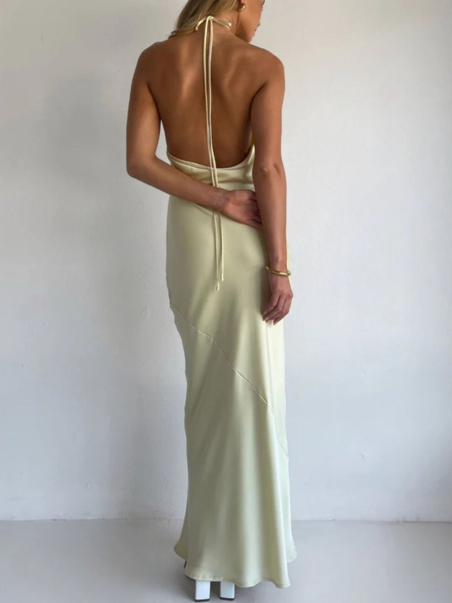 Halter Neck Satin Maxi Dress - 