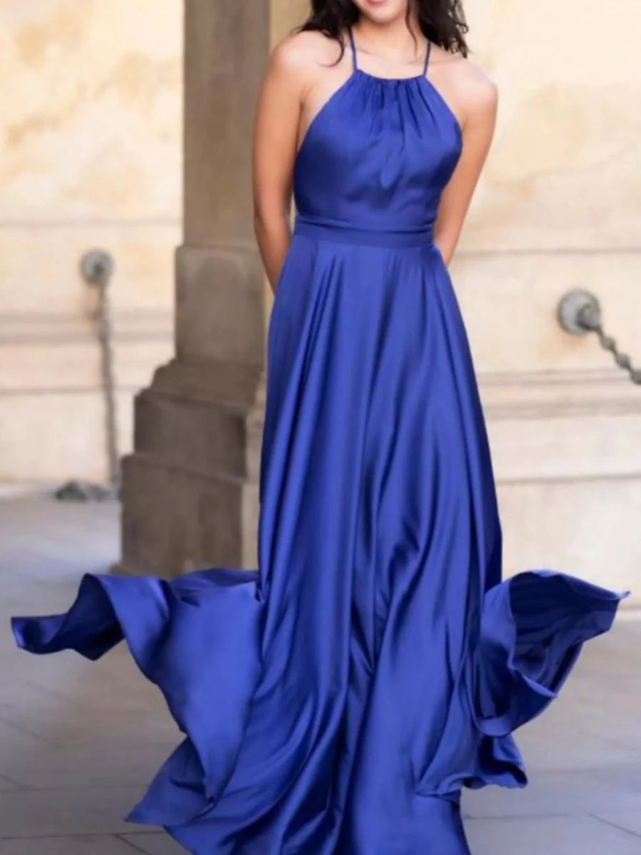 Halter Neck Slit Maxi Dress - 