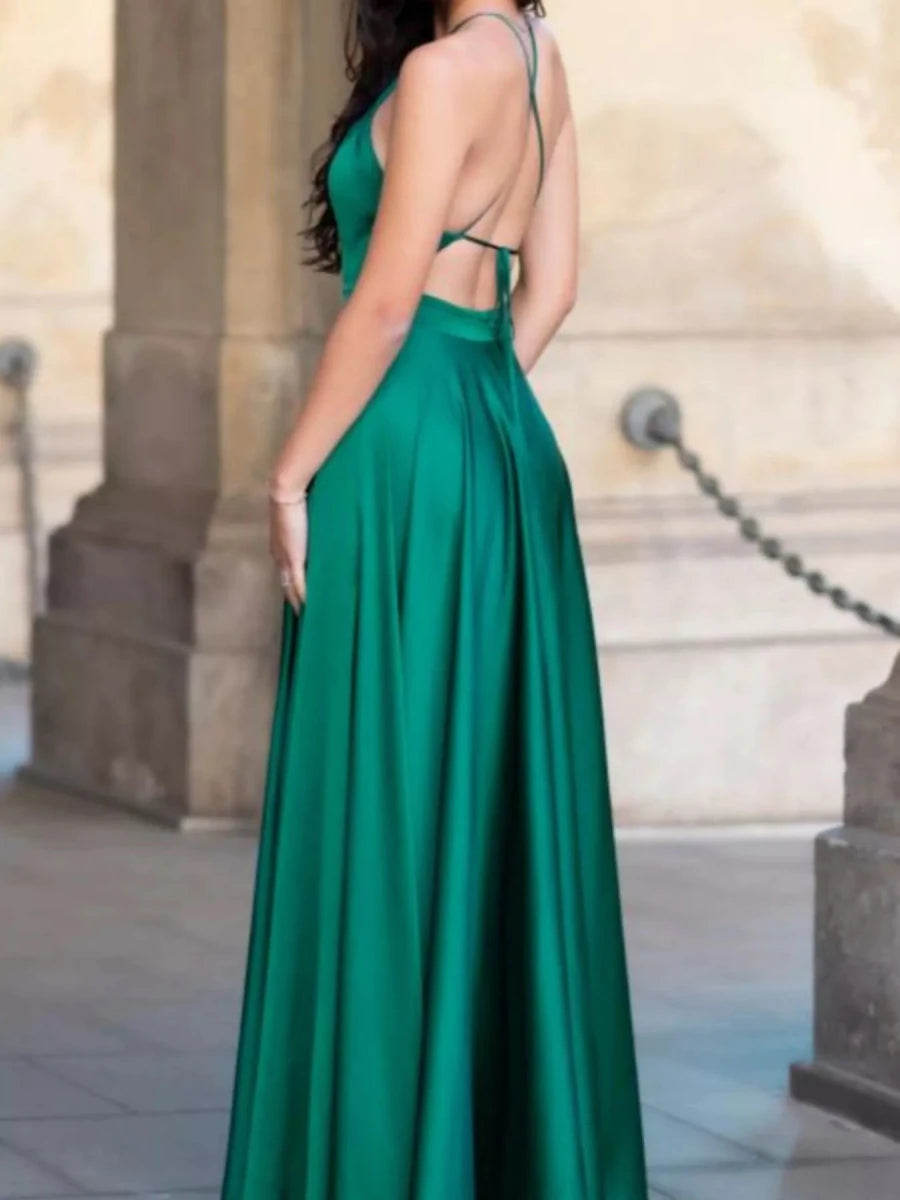 Halter Neck Slit Maxi Dress - 