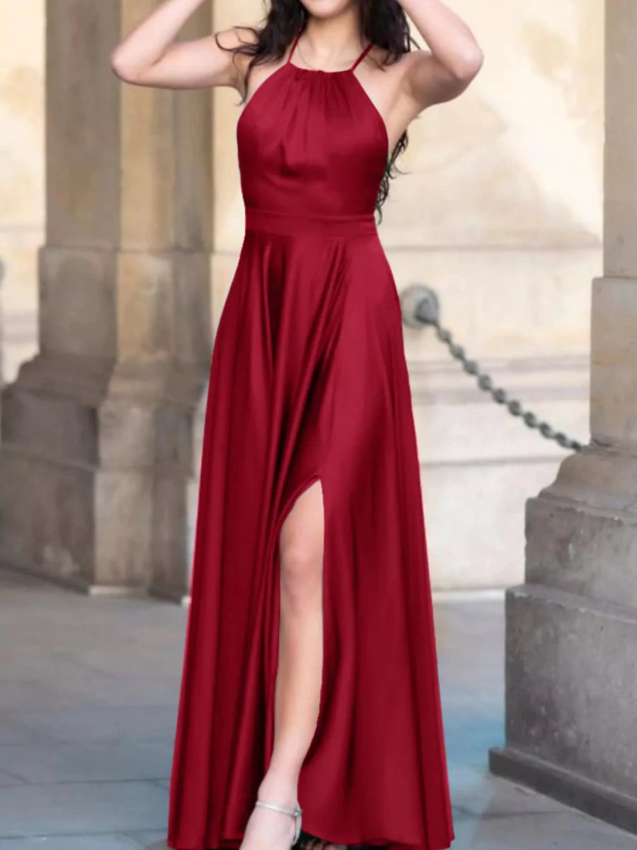 Halter Neck Slit Maxi Dress - 