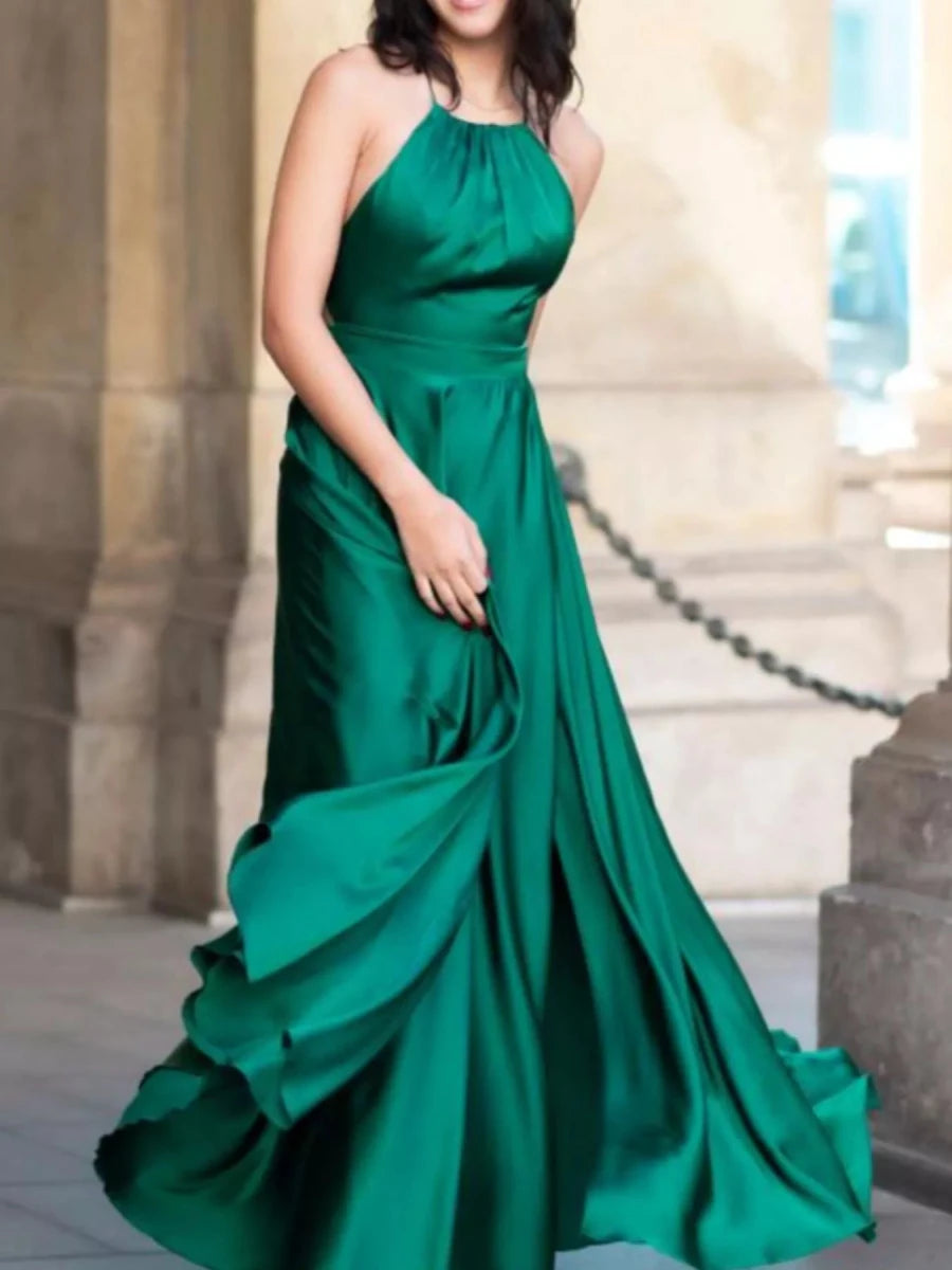 Halter Neck Slit Maxi Dress - 