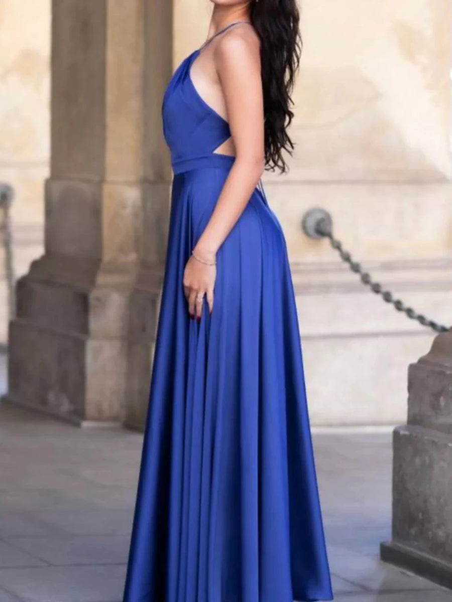 Halter Neck Slit Maxi Dress - 