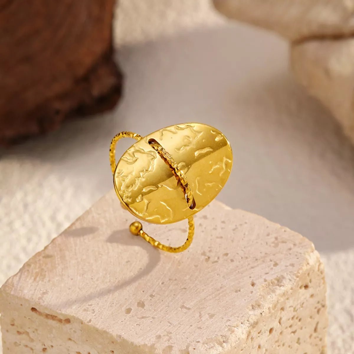 Hammered Disc Open Ring - 