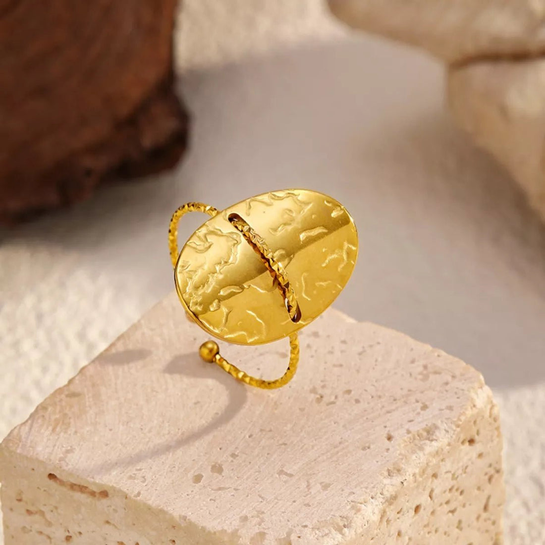 Hammered Disc Open Ring - 