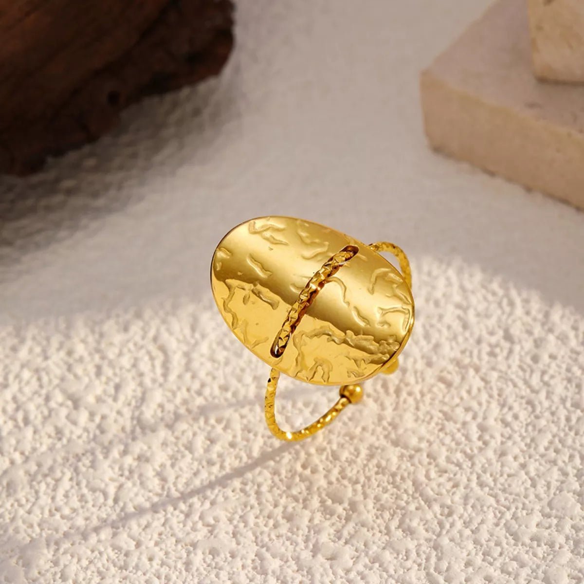 Hammered Disc Open Ring - 