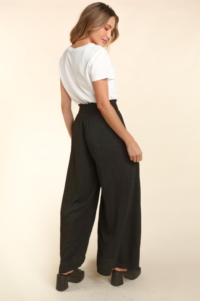 Haptics Elastic Waist Wide Leg Pants with Pockets - Bottoms