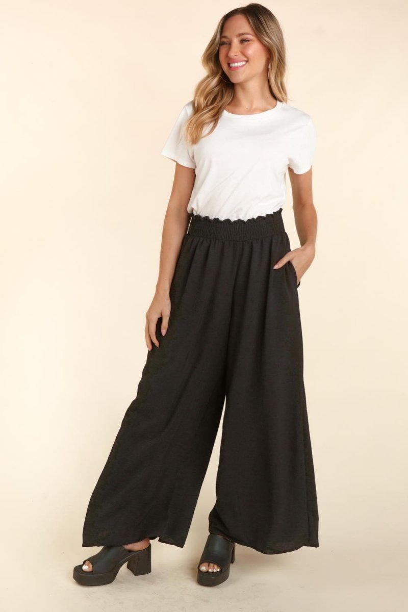 Haptics Elastic Waist Wide Leg Pants with Pockets - Bottoms