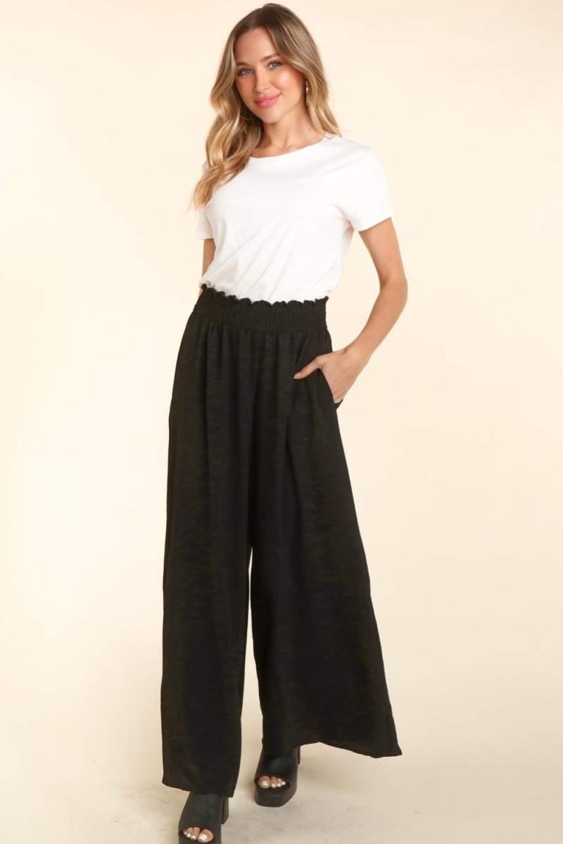 Haptics Elastic Waist Wide Leg Pants with Pockets - Bottoms