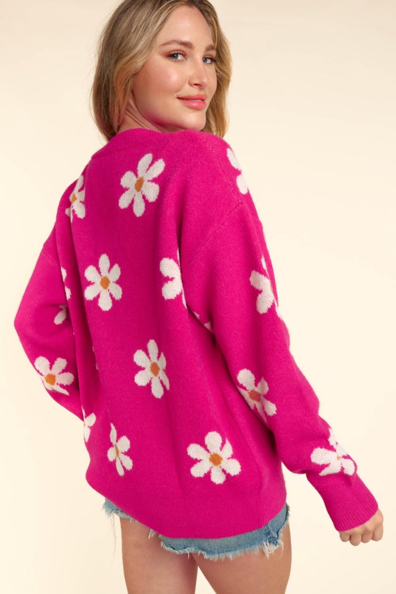 Haptics Full Size Daisy Floral Button Down Long Sleeve Cardigan - Outerwear