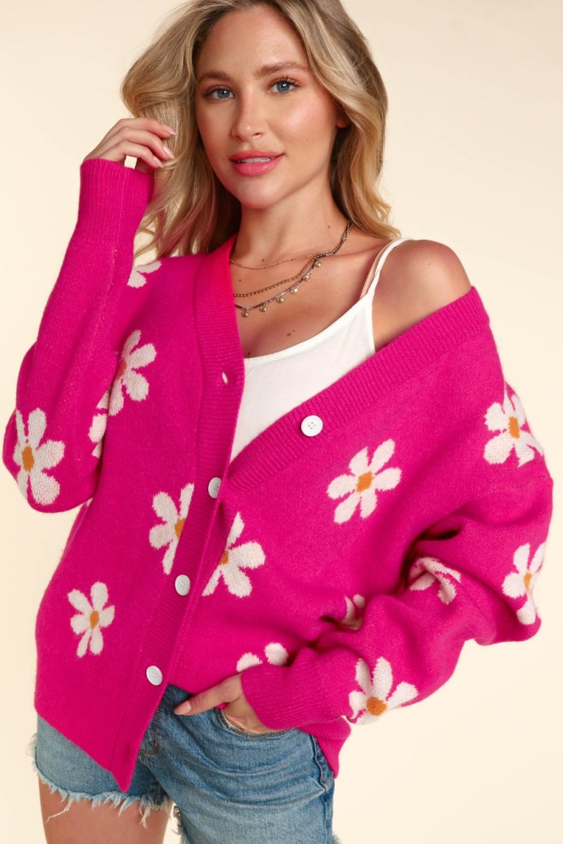 Haptics Full Size Daisy Floral Button Down Long Sleeve Cardigan - Outerwear