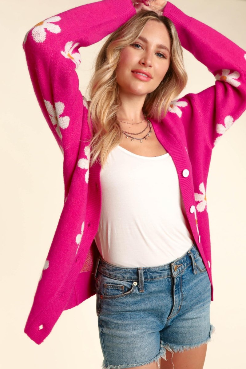 Haptics Full Size Daisy Floral Button Down Long Sleeve Cardigan - Outerwear