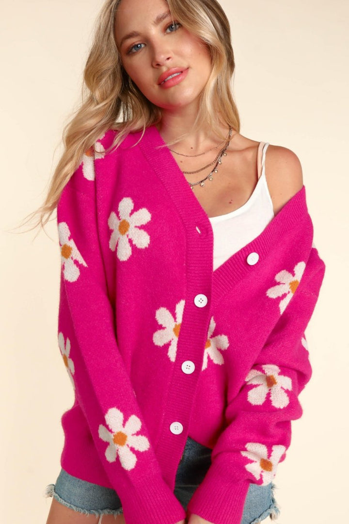 Haptics Full Size Daisy Floral Button Down Long Sleeve Cardigan - Outerwear