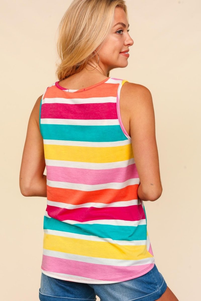 Haptics Round Neck Striped Knit Tank - Top