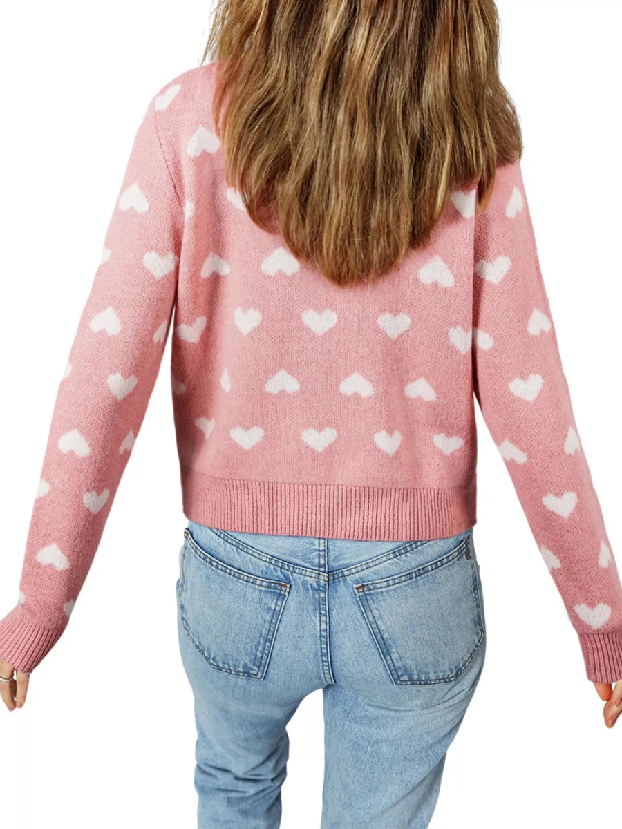 Heart Pattern Button Front Cardigan - 