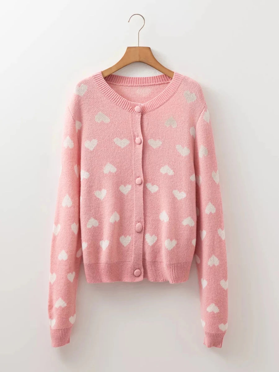 Heart Pattern Button Front Cardigan - 
