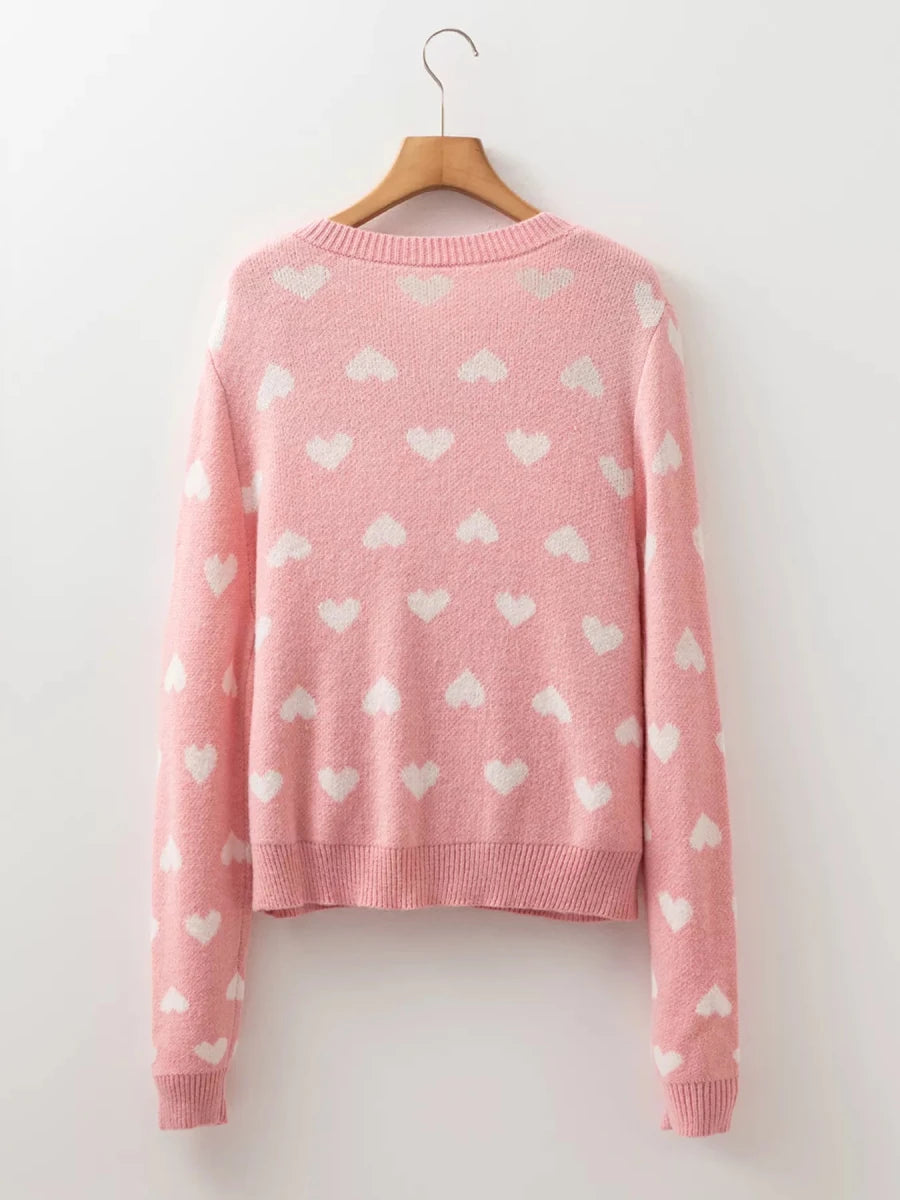 Heart Pattern Button Front Cardigan - 