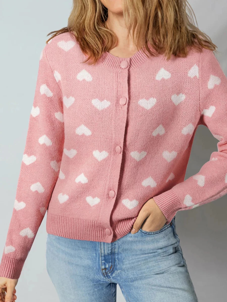 Heart Pattern Button Front Cardigan - 